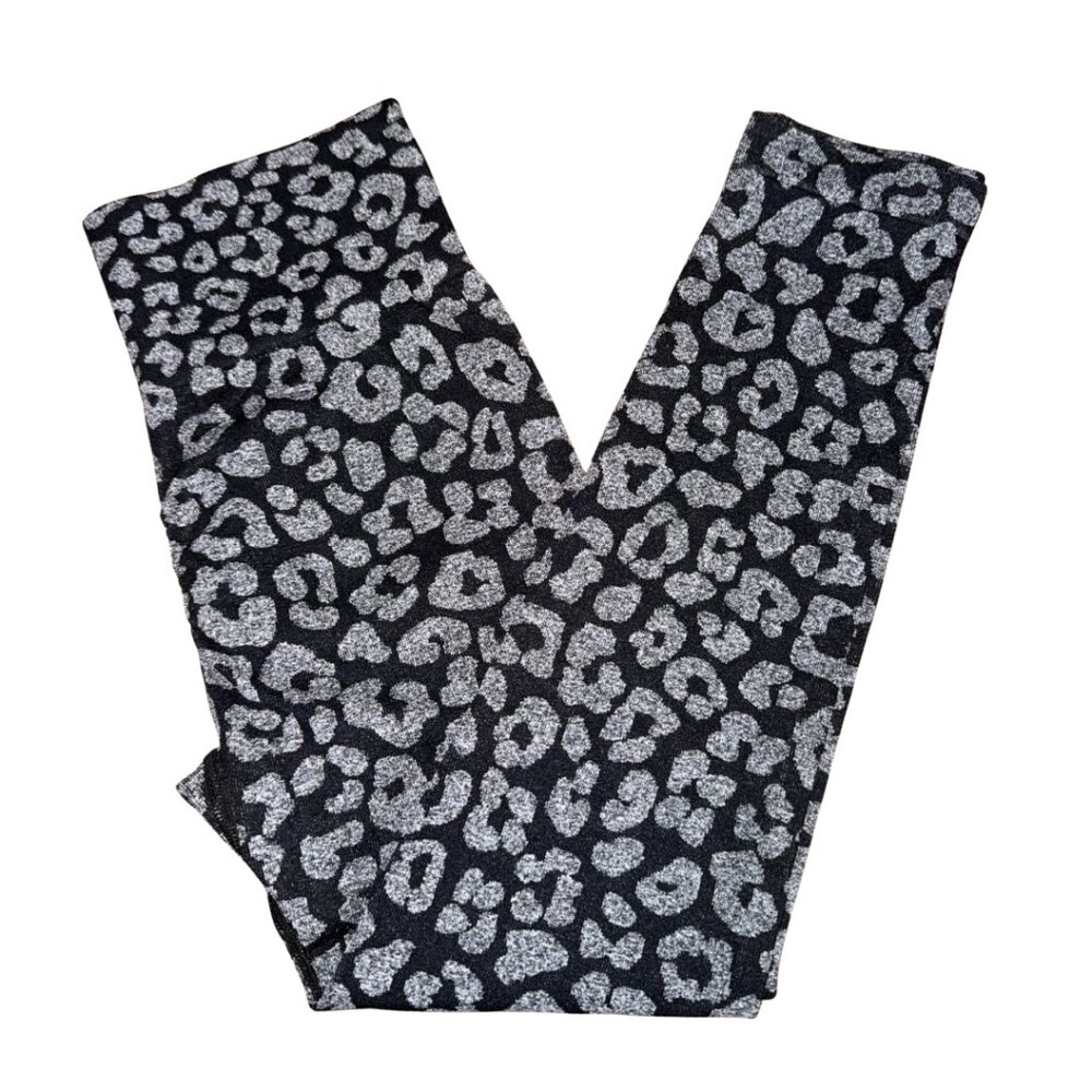 Black Silver Leopard Scrunch Booty Yoga Pants Butt Lifting Size Medium